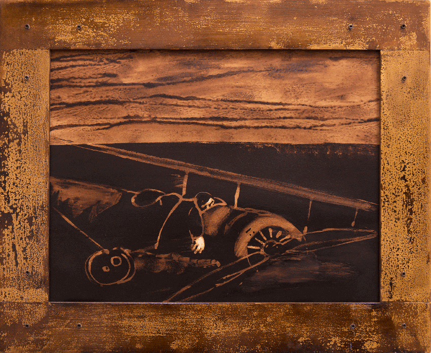 aviateur-70x85 Extrait de cassel sur Montval encadrement médium patiné et gravé extrait de la série 