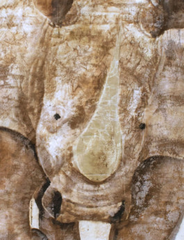 Rhinoceros Extrait de cassel et cire sur drap de lin. Série animaux, Eric Plateau 