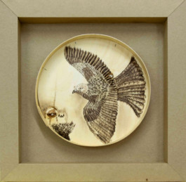 aigle et aiglons Encre sépia sur épicéa encadrement carton recyclé Eric Plateau 